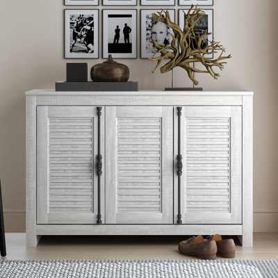 <週末価格>3ドア Low Cabinet 白　*送料込み Winston Porter Malyha Farmhouse Louvered 3 Door Shoe Cabinet